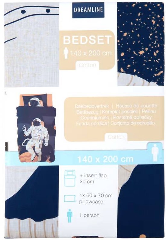 Dreamline 1 persoons dekbedovertrek katoen blauw met astronaut 140 x 200 cm inclusief kussenhoes 60 x 70 cm