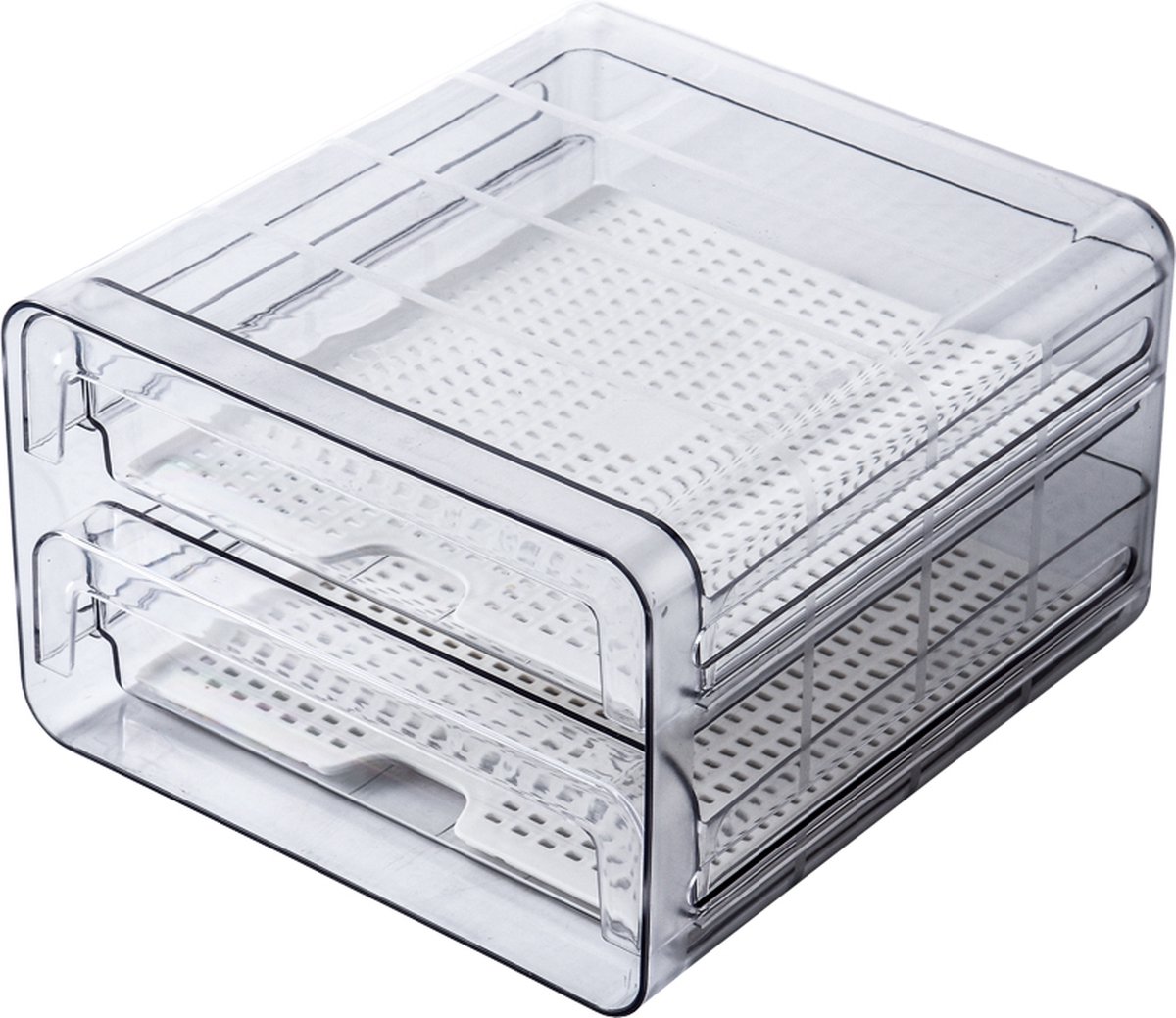 Velox Goods VL‑525 Koelkast Organizer – Stapelbare PET Opbergbox – Lade voor Groente, Fruit & Vlees – 24 × 21,5 × 14 cm – Transparant