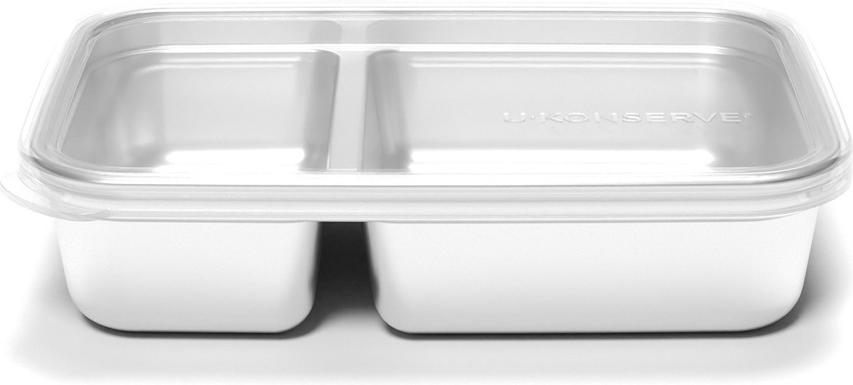 U-Konserve - 2-vaks Rechthoekige RVS Voedselcontainer met Siliconen Deksel - 825ml - Clear