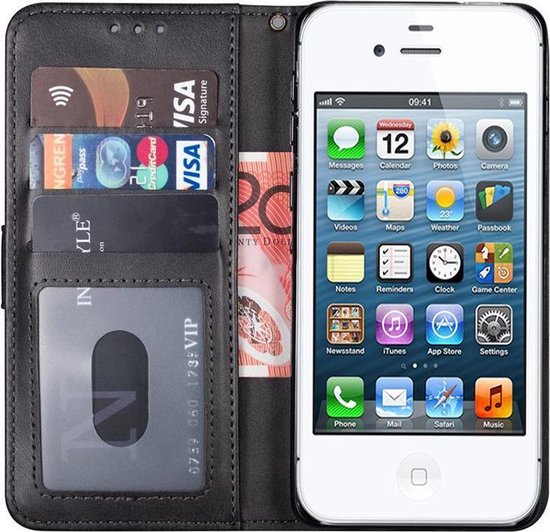 dans maag Anders iphone 4 hoesje bookcase zwart - Apple iPhone 4s hoesje bookcase wallet  case... | bol.com