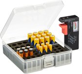 Relaxdays batterij organizer met batterijtester - doorzichtige doos voor 60 batterijen