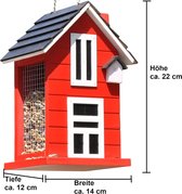 Vogelvoederhuisje vogelhuisje om op te hangen houten voederstation vogelhuisje voor wilde vogels ca. 14 x 12 x 22 cm rood