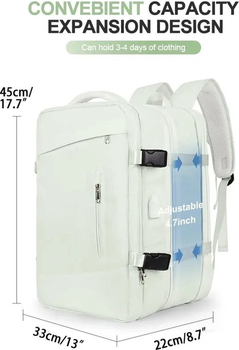 KOSMOS - Reistas - Rugzak - Handbagage - USB poort - Backpack - Waterafstotend - 55L - Licht Groen
