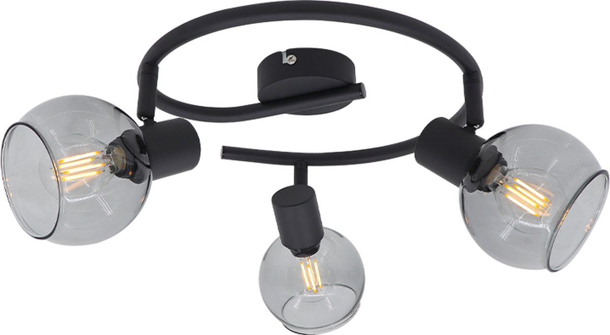 Olucia - AYLEEN - Plafondlamp - Grijs / Zwart - 3L - Vorm: Rond