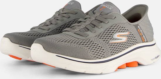 Skechers Go Walk 7 - Free Hand 2 Heren Instappers - Grijs/Oranje - Maat 41