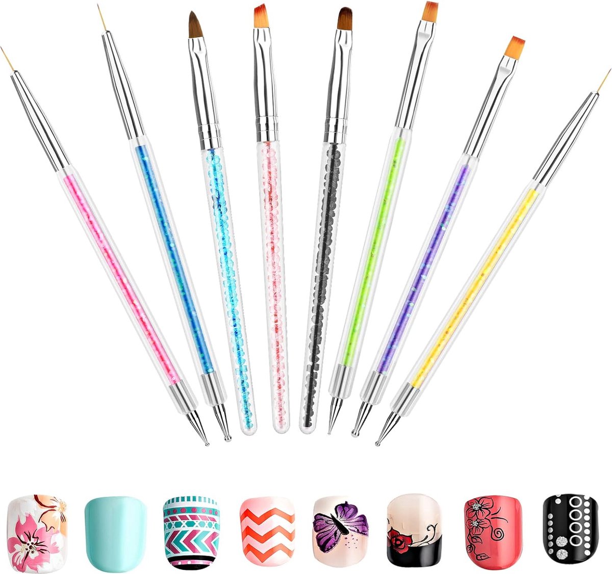 Goedkoopste 8 stuks penselen voor nagels, nagelkwastenset, nageldesign, kwast, nail art, fineliner, kwast, dotting gereedschap, kwast voor gelnagels voor doe-het-zelf nail art design