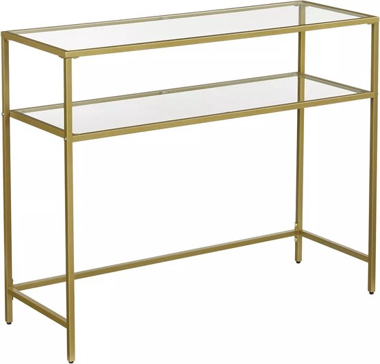 In And OutdoorMatch Console tafeleinde Kirsten - 2 niveaus - gehard glas - opbergrek - metalen frame - verstelbare poten - goud