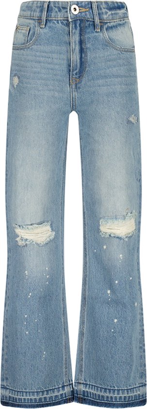 Vingino meiden jeans Cato Destroy Wide Leg Fit Mid Blue Wash