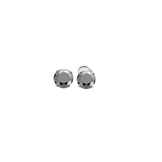 Lucardi Heren Zilveren oorbellen met zwarte zirkonia rond 6mm - Oorbellen - 925 Zilver - Zilverkleurig