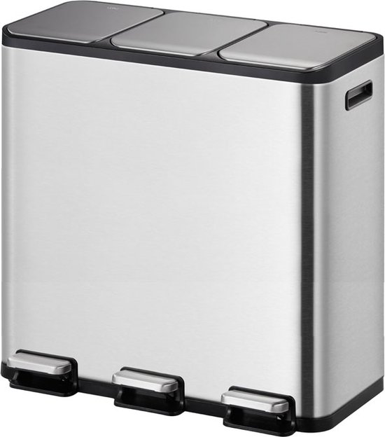 EKO - EcoCasa 1 pedaalemmer 15+15+15 liter - Stainless steel - mat RVS - Prullenbak