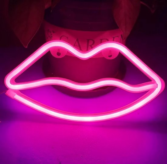 Neon Lamp - Lips - Roze/Pink- 26.5x14cm- Excl. 3 AA batterijen - Neon Verlichting - Wandlamp