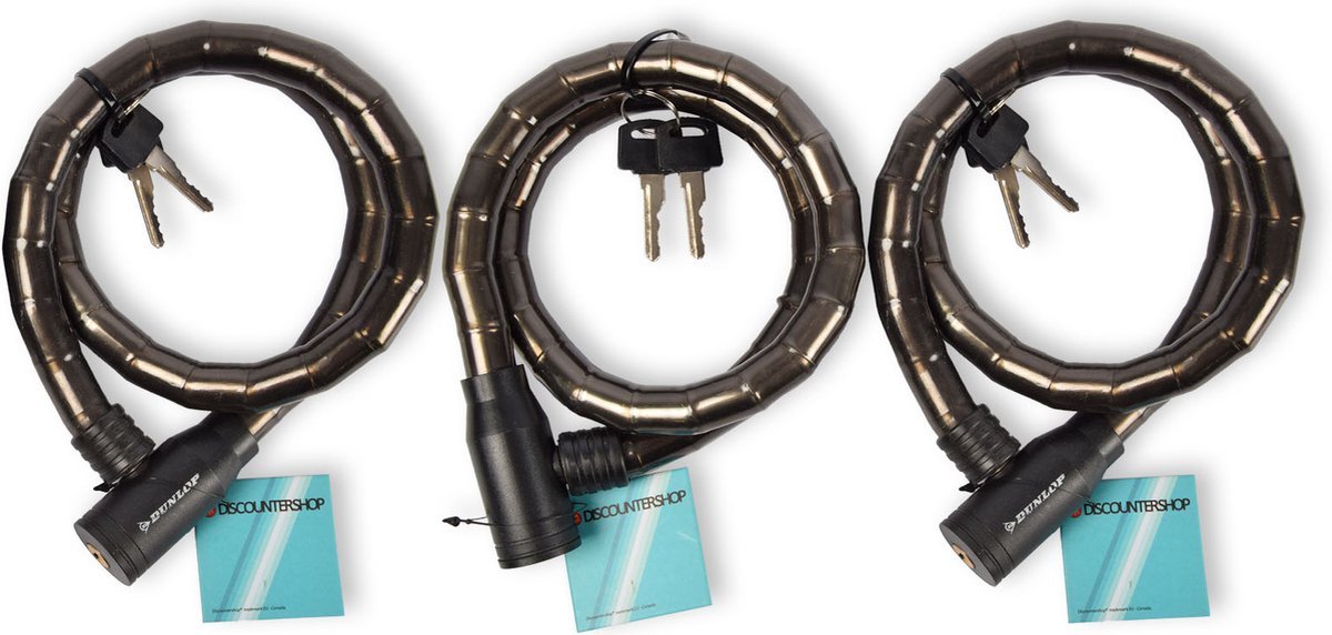 Veilig op Pad: Zwarte Fietsslot Kabelslot Set - 3 Stuks, Metaal & Plastic, 80cm Lang, Fietsen & Accessoires