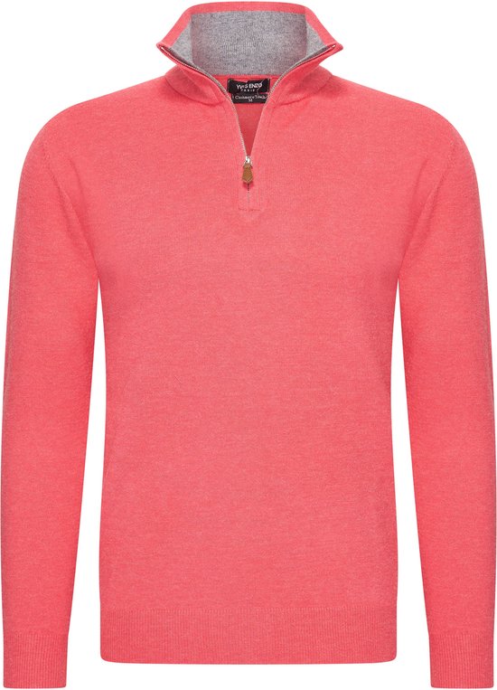 Heren trui Cashmere touch - Schipperstrui met rits - Coltrui Heren - Longsleeve Shirt - Sweater Heren - Maat XL- Roze