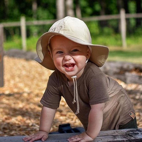 Baby Toddler Kids Sun-Hat, 50+ UPF Cotton for Boys, Adjustable Chin-Strap, Wide Brim