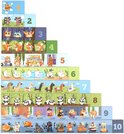 Kinderpuzzel in de vorm van een trap met illustraties van dieren en cijfers 1 tot 10.