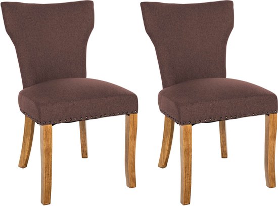 CLP Zadar Set van 2 eetkamerstoelen - Klassiek - Houten stoel - Zonder armleuning - Stof - bruin antiek licht