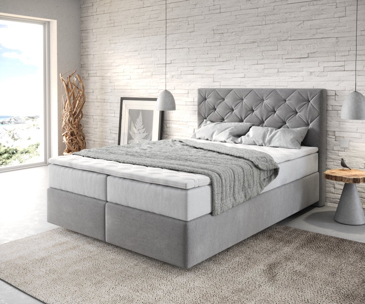 Boxspringbed Dream-Great Microvezel Grijs 140x200 cm met TFK Matras en Visco Topper