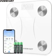 Insmart® Digitale Slimme Weegschaal - Meet 13 Lichaamsparameters - Bluetooth Connectiviteit - Personenweegschaal Tot 180 kg - Compatibel met Fitbit, Apple Health, Google Fit en Samsung Health - Wit