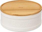 5Five Pot à biscuits/boîte de conservation Biscuits - céramique - avec couvercle en bambou - blanc/beige - 23 x 10 cm