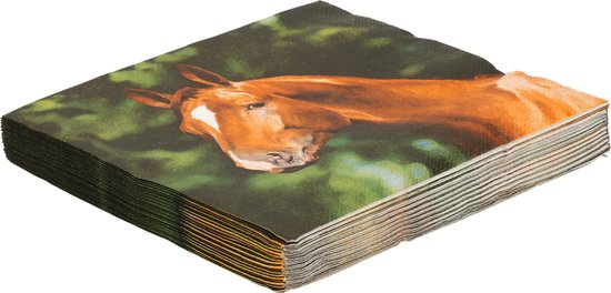 20 Serviettes De Table Jetables Theme Équitation - 16,5x33 Cm - Blanc