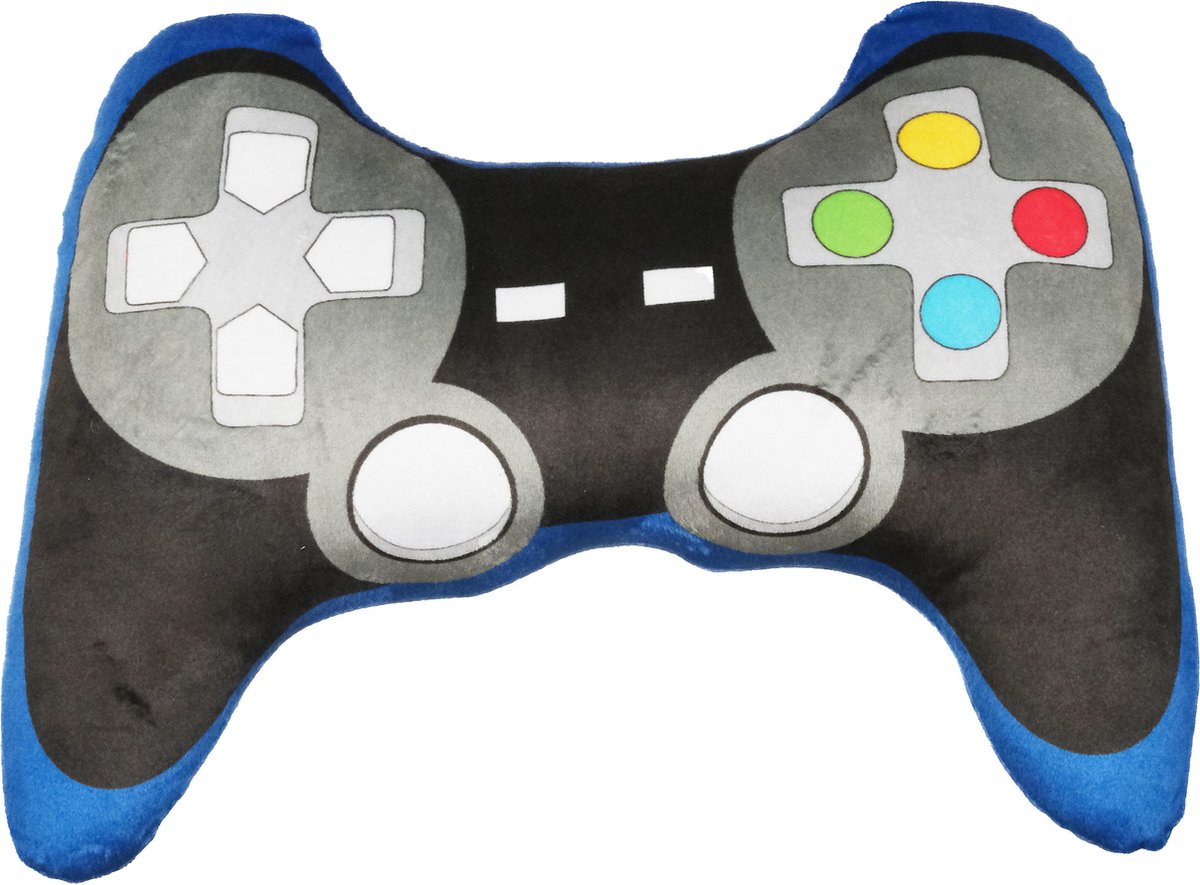 Kruger Game controller pluche kussen - 25 cm - grijs/blauw - fun cadeaus/sierkussens