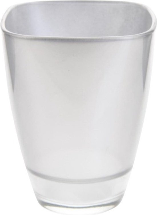 Zilveren vierkante vaas van glas 17 cm - bloempot / bloemen vaas