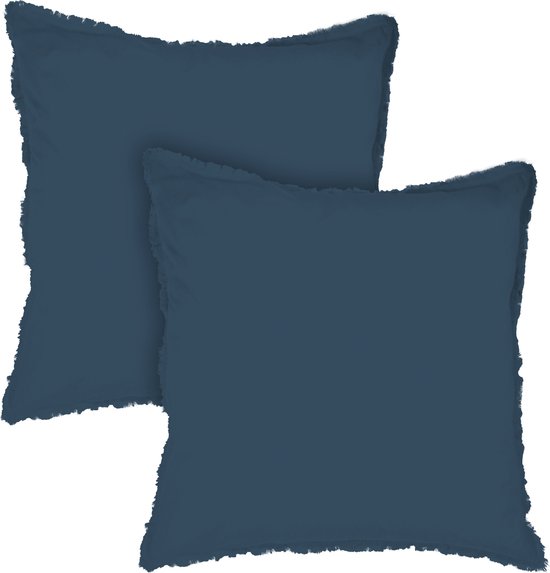 Matt & Rose Set Taies d'oreiller Bleu Foncé - 65 x 65 cm - Katoen Lavé