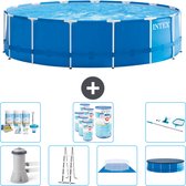 Intex Rond Frame Zwembad - 457 x 122 cm - Blauw - Inclusief Pomp - Ladder - Grondzeil - Afdekzeil Onderhoudspakket - Filters - Schoonmaakset