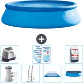 Intex Rond Opblaasbaar Easy Set Zwembad - 457 x 122 cm - Blauw - Inclusief Pomp - Ladder - Grondzeil - Afdekzeil Zoutwatersysteem - Filters - Zwembadzout