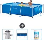 Intex Rechthoekig Frame Zwembad - 260 x 160 x 65 cm - Blauw - Inclusief Zwembadfilterpomp - Afdekzeil - Chloor