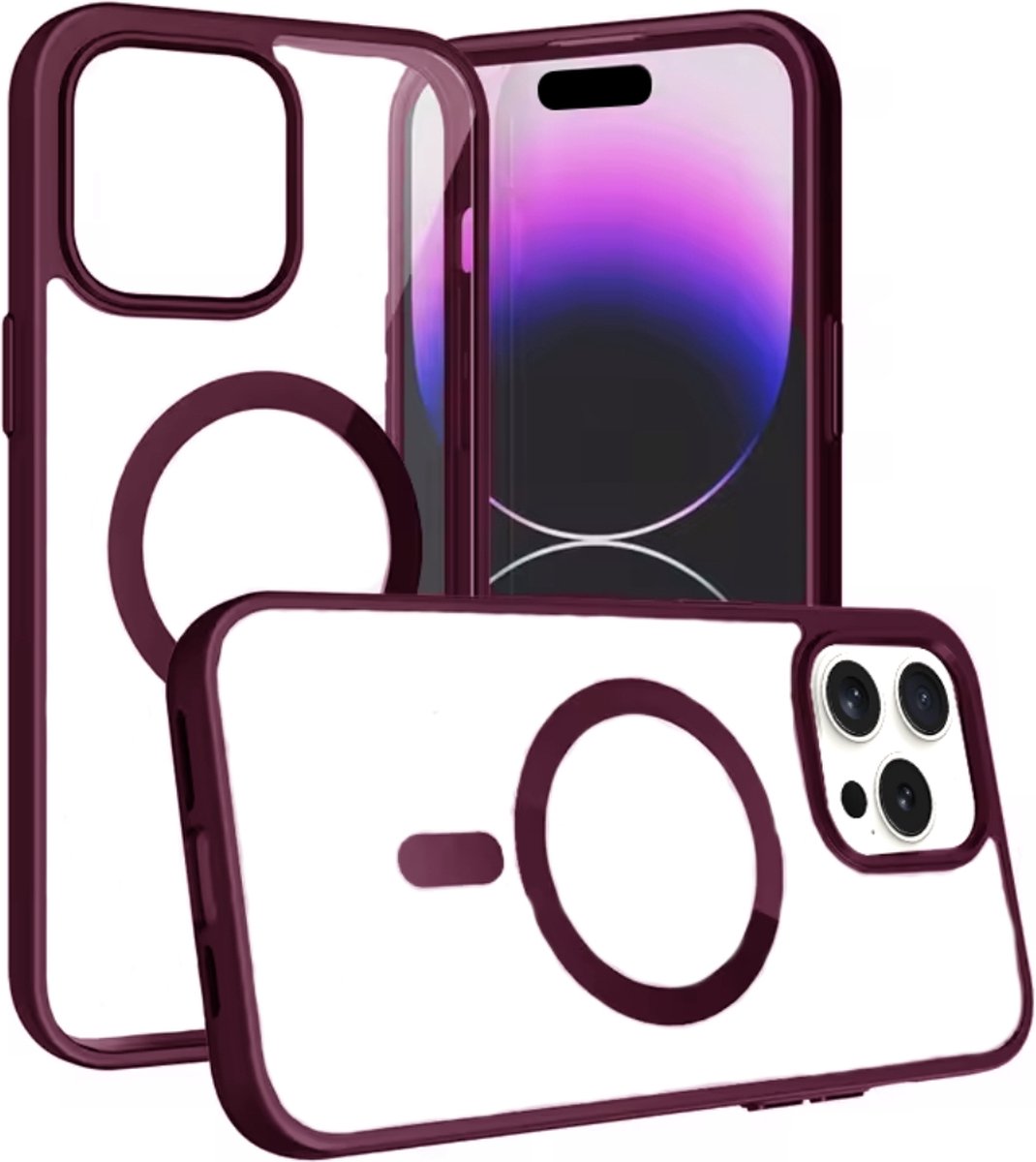 Optimity hoesje voor iPhone 15 PRO MAX Clear Case Magnetic wijnrood