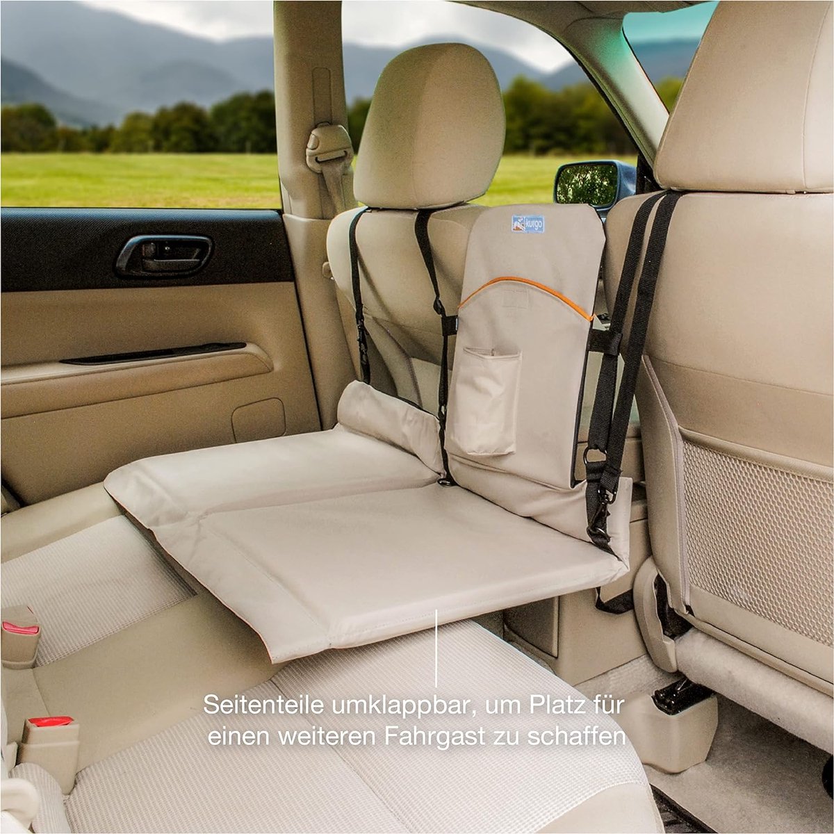 Backseat Bridge, Car Barrier en Rear Seat Extender voor honden, kan tot 45 kg, omkeerbaar, Hampton Sand/Black