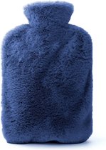Bastix - Warmwaterkruik met zachte hoes Fluffy 2L Grote rubberen warmwaterkruik voor, warmwaterkruiken voor koude nachten, geschenkbedfles voor volwassenen en kinderen, blauw