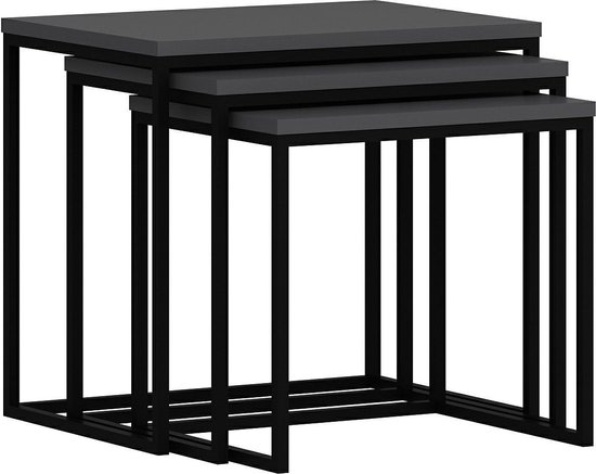 Tables gigognes en bois - Anthracite | Ensemble 3 pièces - Asir Group - Tables de coin - Anthracite - Mélamine|Panneaux de particules - Tables de coin