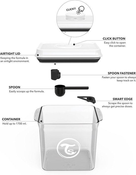 Distributeur Lait En Poudre Bebe De 1700ml,Portable Scellé Boite Doseuse Lait Poudre Anti-humidité Avec Cuillère,Dosette Lait - Puériculture & Eveil Bébé