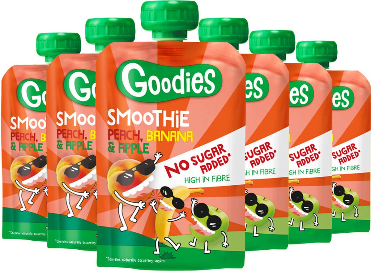 Goedkoopste 6x Goodies Knijpfruit Smoothie Perzik, Banaan & Appel 100 gr