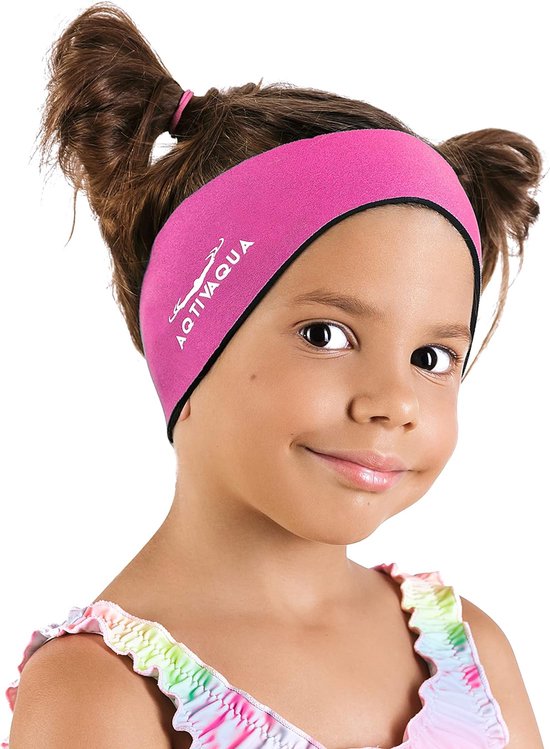 Zwemhoofdband - Zwemgehoorbescherming - Zwemoorband voor kinderen en volwassenen, heren en dames, peuters - Haarbescherming - Houdt oordopjes in het oor (roze, groot)