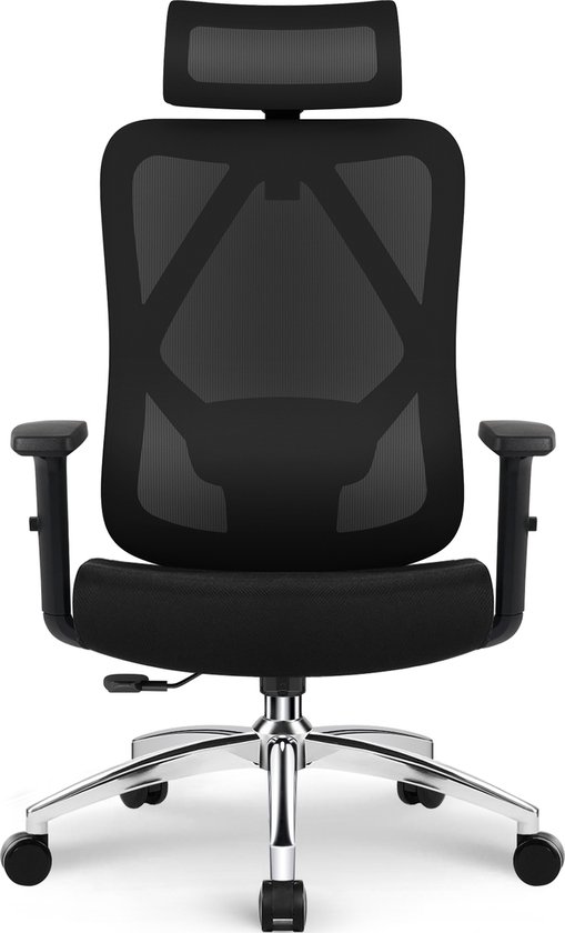 Ergonomische Bureaustoel-Bureaustoel-Bureaustoelen voor Volwassenen-met Verstelbare Hoofdsteun,Armleuningen en Lendensteun-3D lendensteun-2D hoofdsteun-traagschuim zitting-Zwart