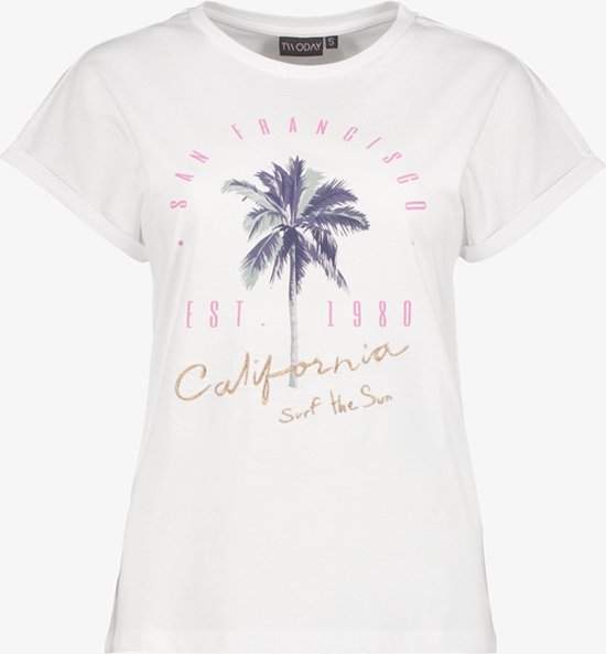 TwoDay dames T-shirt met palmboom wit - Maat 3XL