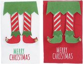 Viv! Christmas Kerstdecoratie - Vrolijke Kerst Theedoek met Elfenbenen - set van 2 - katoen
