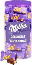 Milka Leo Go mini chocolade "Gelukkige Verjaardag" - chocolade verjaardagscadeau - wafers met melkchocolade - 500g