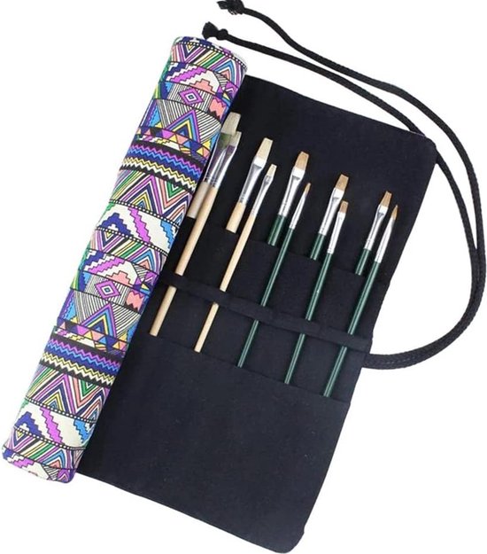 Foto: Artist brush bag 20 compartimenten roll canvas brush bag etui opbergtas penrol voor tekenpen aquarelolie brush bag 15 inch zonder borstel vintage 