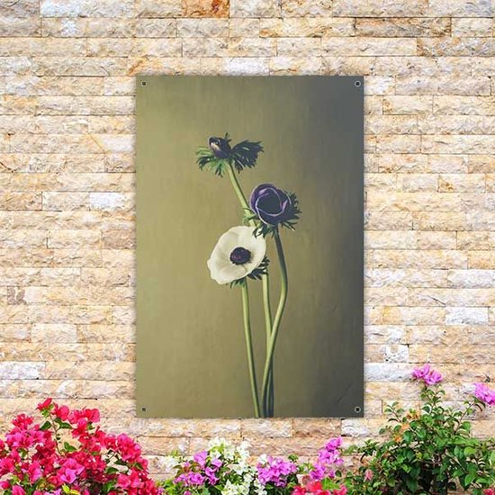 Tuinposter | Vintage bloemen op groene muur | staand | Wallz | 40 x 60 cm | tuindoek