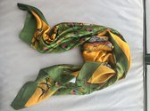 Emilie scarves - sjaal - lang - silky feeling - pauwenprint - pauwenveren - oranje - groen