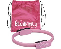 Pilates ring met oefeningen, dubbele handgreep, gewatteerd, weerstandsring yoga, glasvezel, fitness ring 37cm, roze