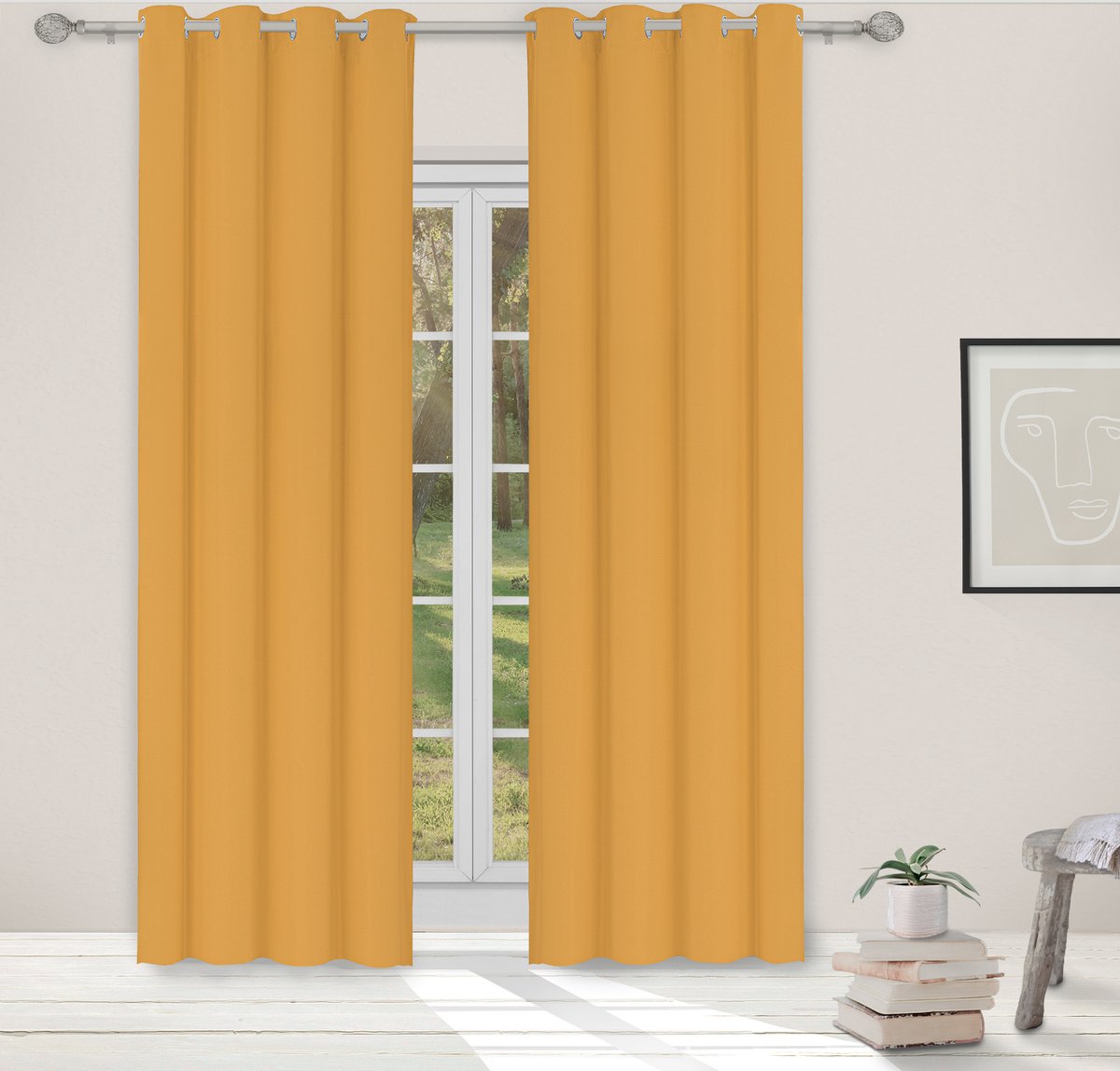 Light Guard 1x kant-en-klaar gordijn - verduisterend - isolerend - geluiddempend - met ringen - 140x280cm - honey gold oker