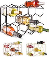 Wijnrek voor aanrecht 14 flessen vrijstaand modern zwart metaal klein - 3-laags wijnhouder voor op tafel voorraadkast opslag van wijnflessen - geen montage vereist