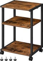 Printertafel - 3-laagse printerwagen met wieltjes - in hoogte verstelbare printerstandaard - met 3 planken en 2 haken - 42 x 28 x 64 cm - voor kantoor - fax - kopieerapparaat - scanner EBF28PS01