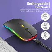Jave Draadloze Gaming Muis - Zwart Mat - Oplaadbare Computermuis - Ergonomische muis met Stille Klik - Silent Click - RGB LED Bij werking