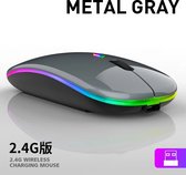 Jave Draadloze Gaming Muis - Metaal grijs - Oplaadbare Computermuis - Ergonomische muis met Stille Klik - Silent Click - RGB LED Bij werking